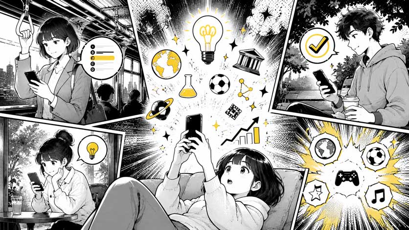スキマ時間にクイズを楽しむシーン
